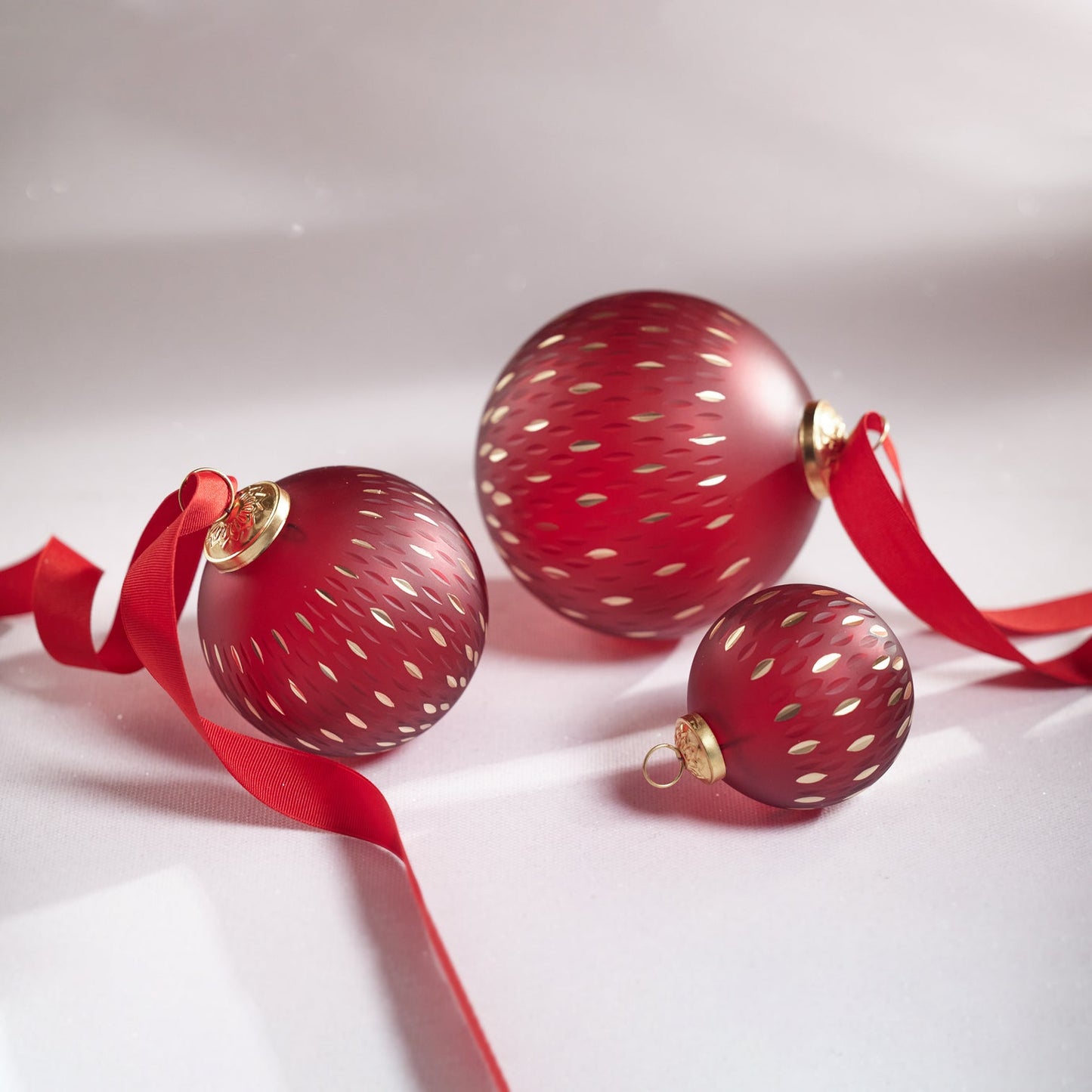 Frosted & Etched in Gold Glass Ornament - Red