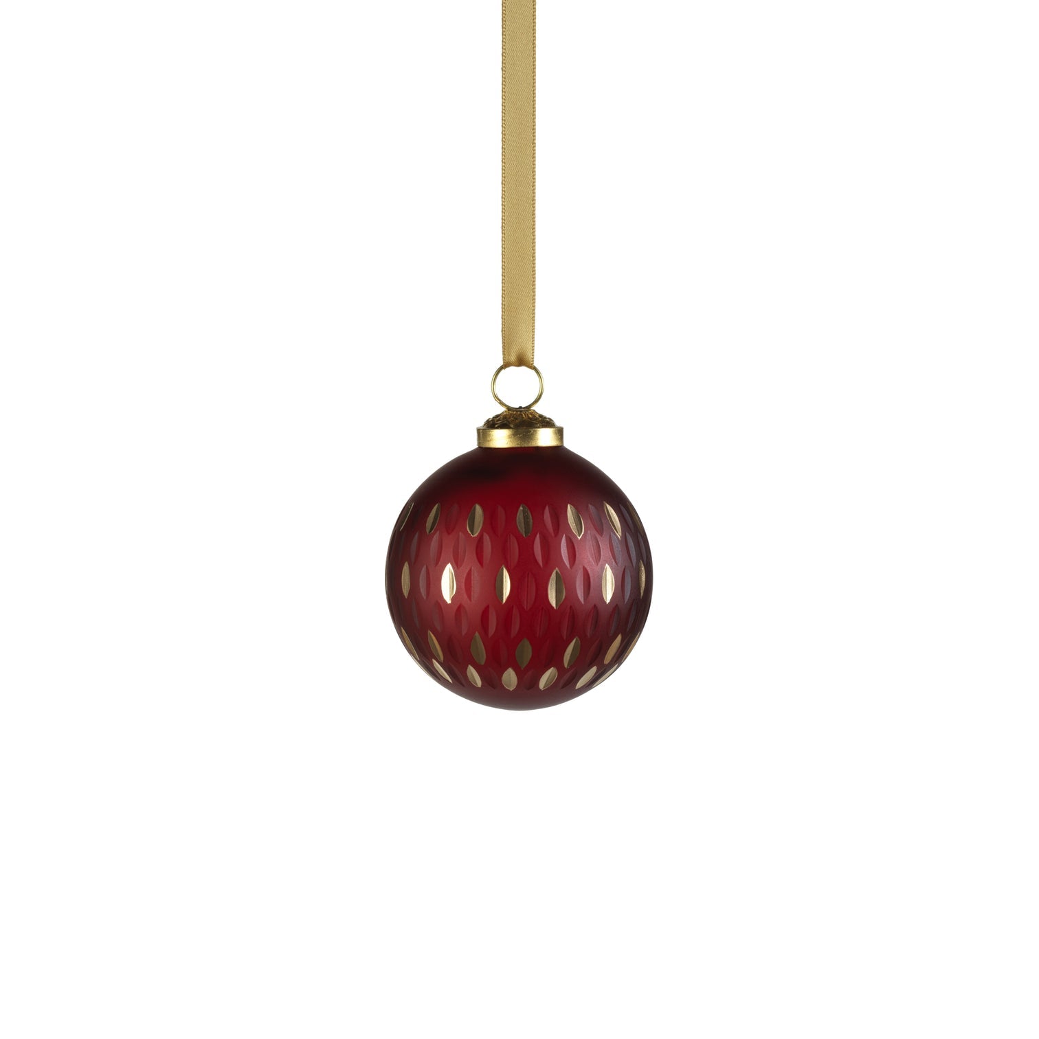 Frosted & Etched in Gold Glass Ornament - Red