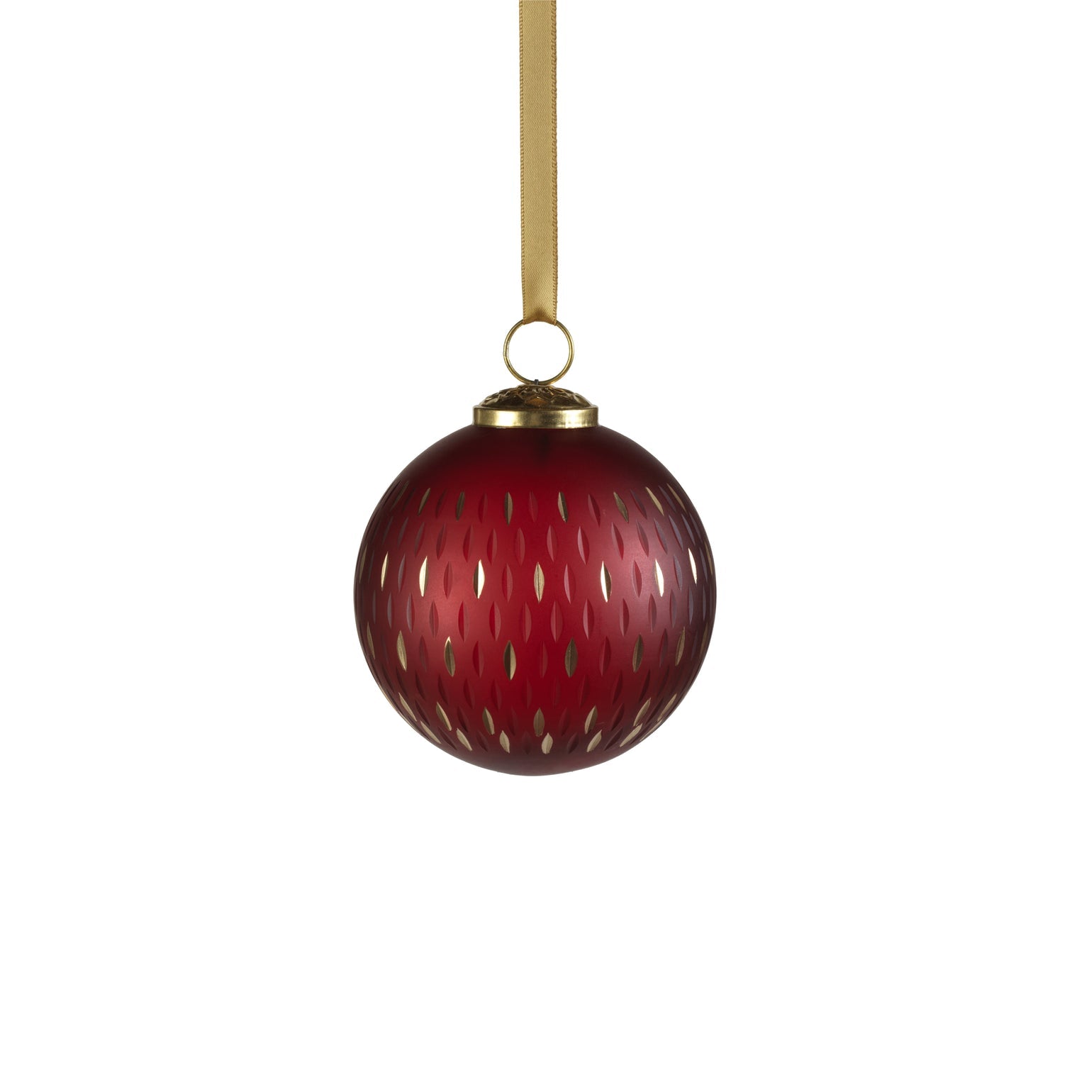 Frosted & Etched in Gold Glass Ornament - Red