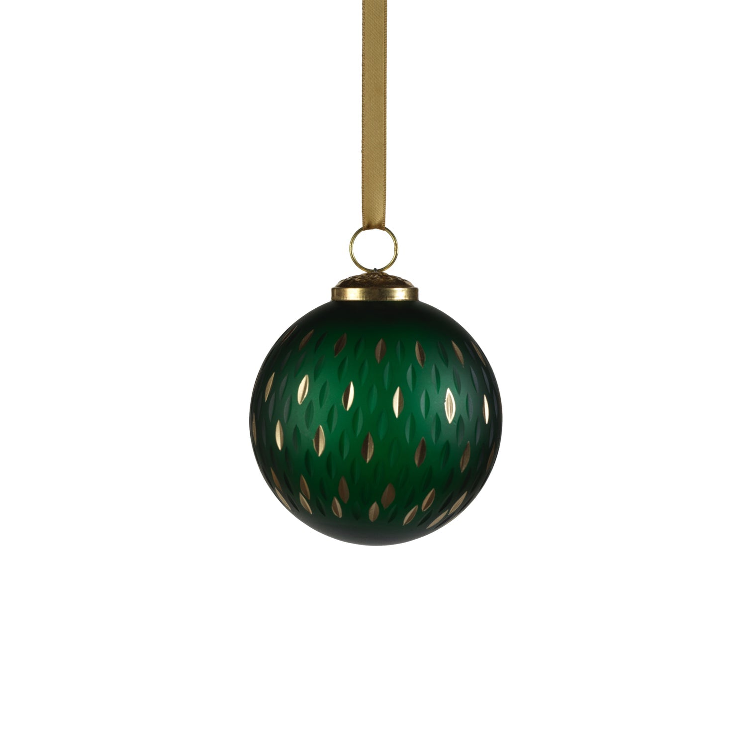 Frosted & Etched in Gold Glass Ornament - Green