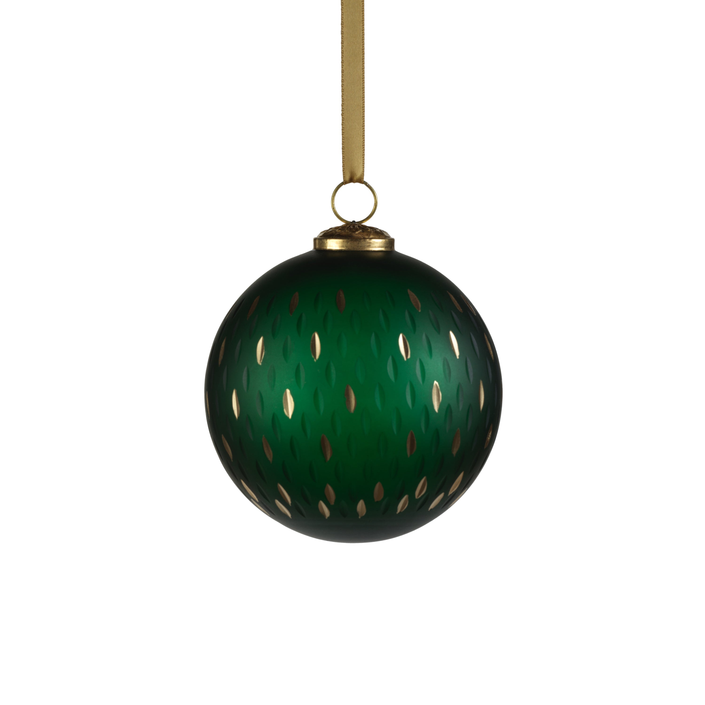 Frosted & Etched in Gold Glass Ornament - Green