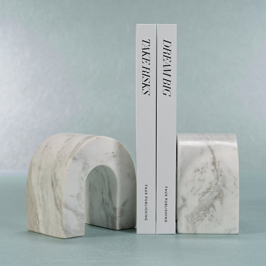 Marquino Marble Bookends - Set of 2 - White