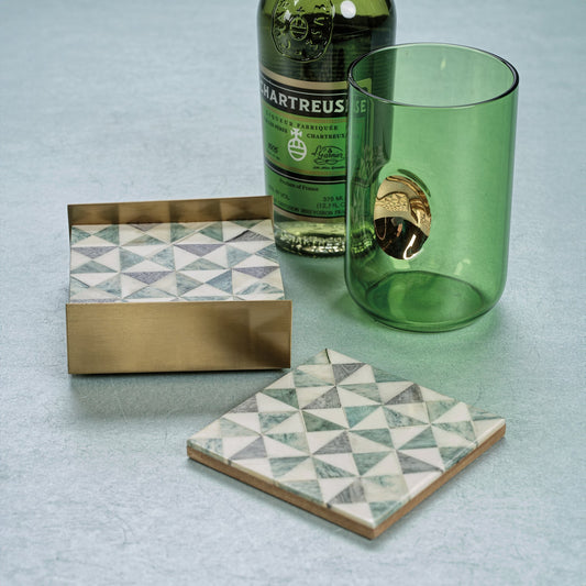 Set of 4 Martinez Bone Coasters w/Brass Tray