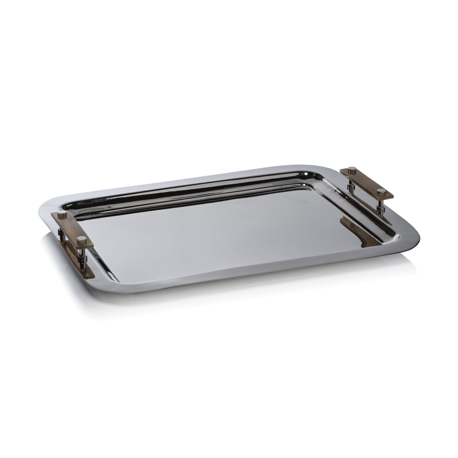 The Berkeley Serving Tray with Horn Handles - Polished Nickel