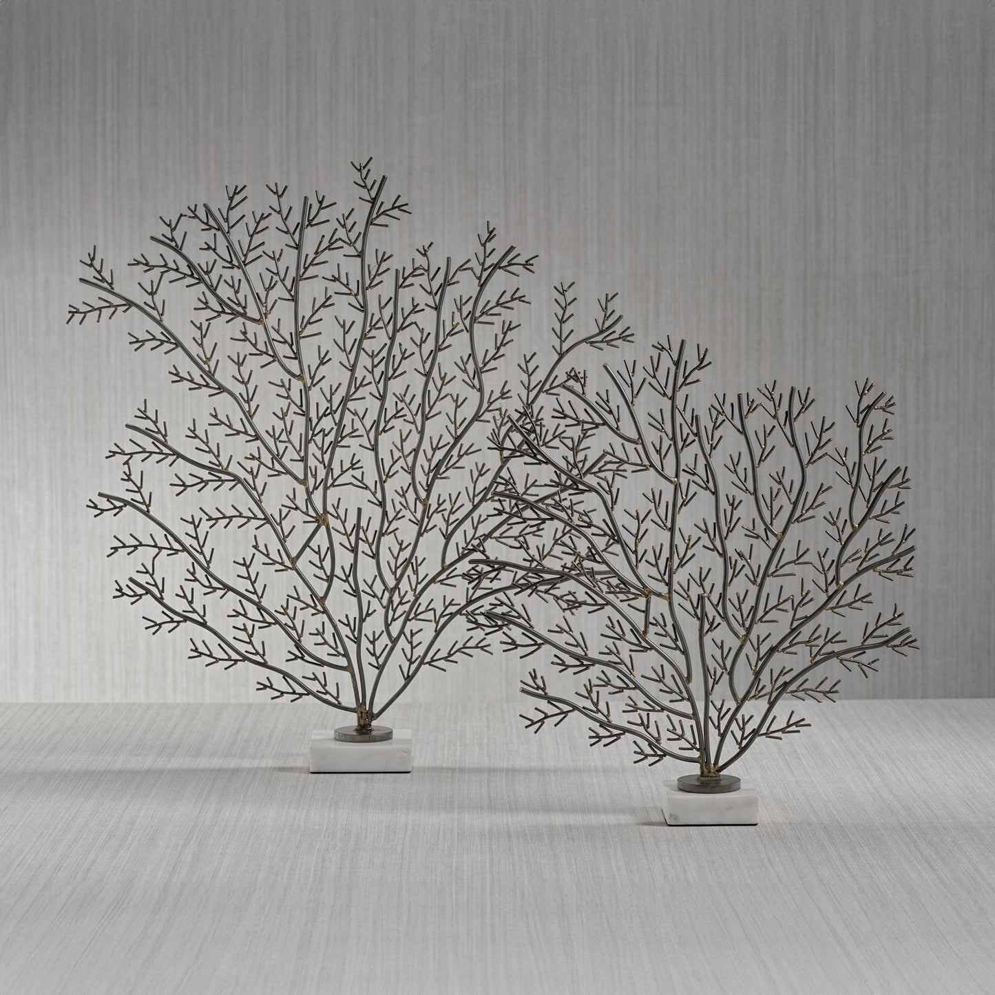 Coral Branch Metal Sculpture on Marble Base