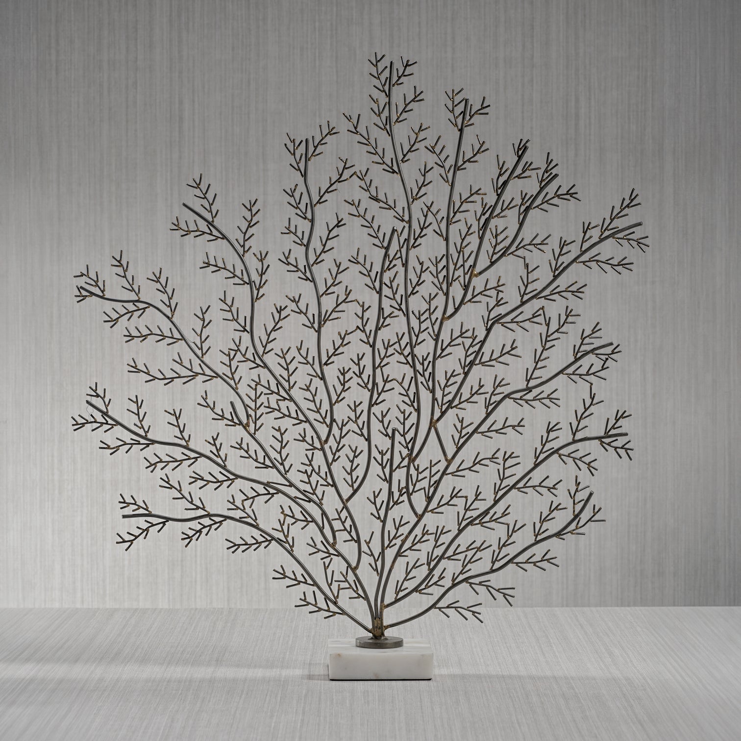 Coral Branch Metal Sculpture on Marble Base