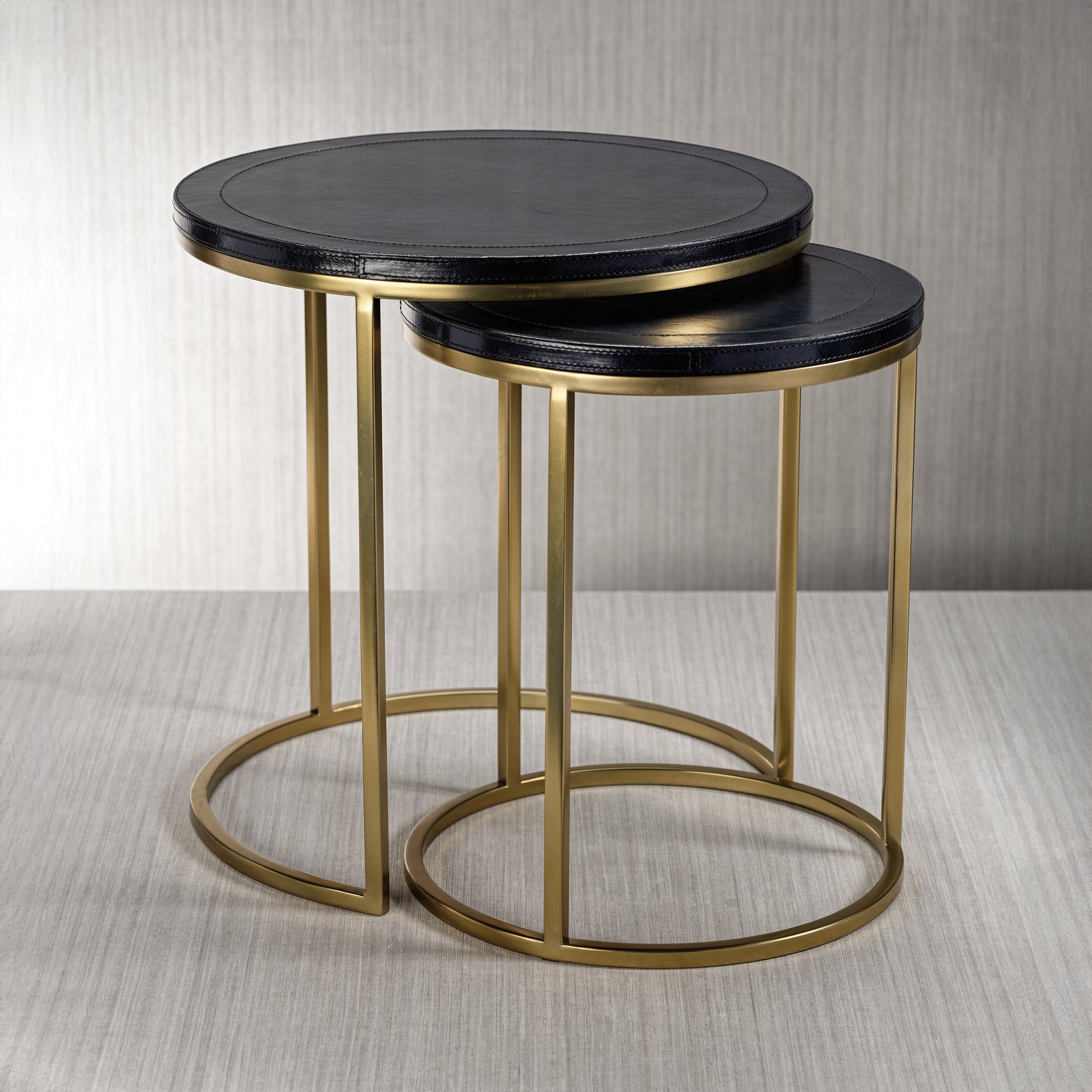 Savoy Leather on Brass Nested Tables - Blue and Gold