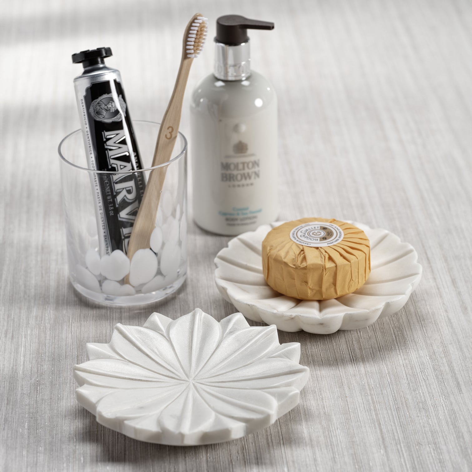 White Lotus Marble Dish, Set of 2 - Soap Dish by Carlyle Avenue