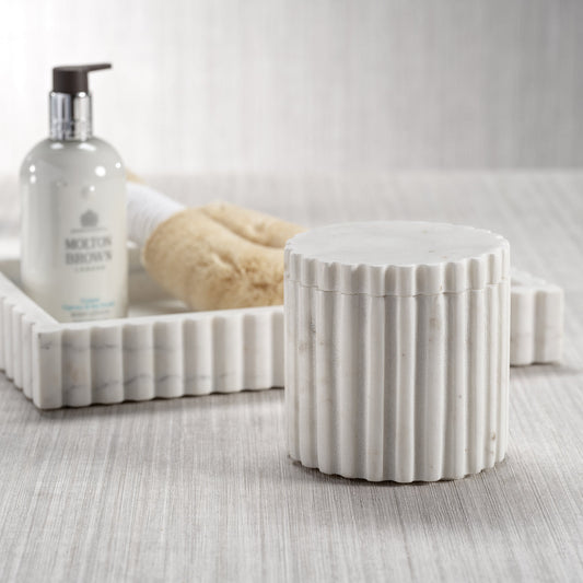 Camogli Fluted White Marble Canister with Lid