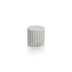 Camogli Bath Collection round canister with lid made from white marble, featuring sculpted vertical fluting design.