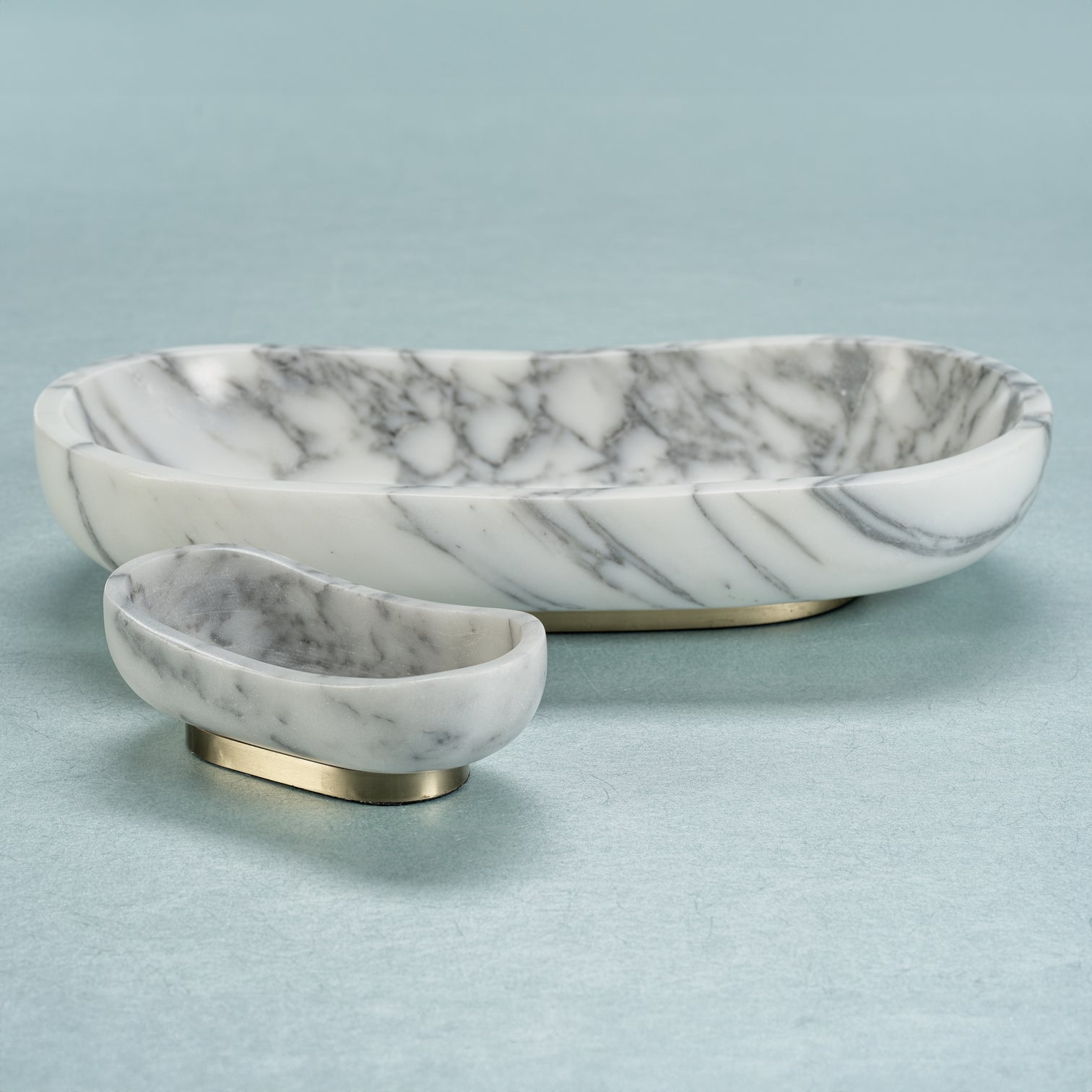 Arebascato Marble Oval Serving Bowl on Gold Metal Base