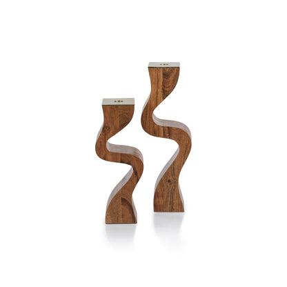 Wavy Acacia Wood Taper Holder - Candle Holders by Carlyle Avenue