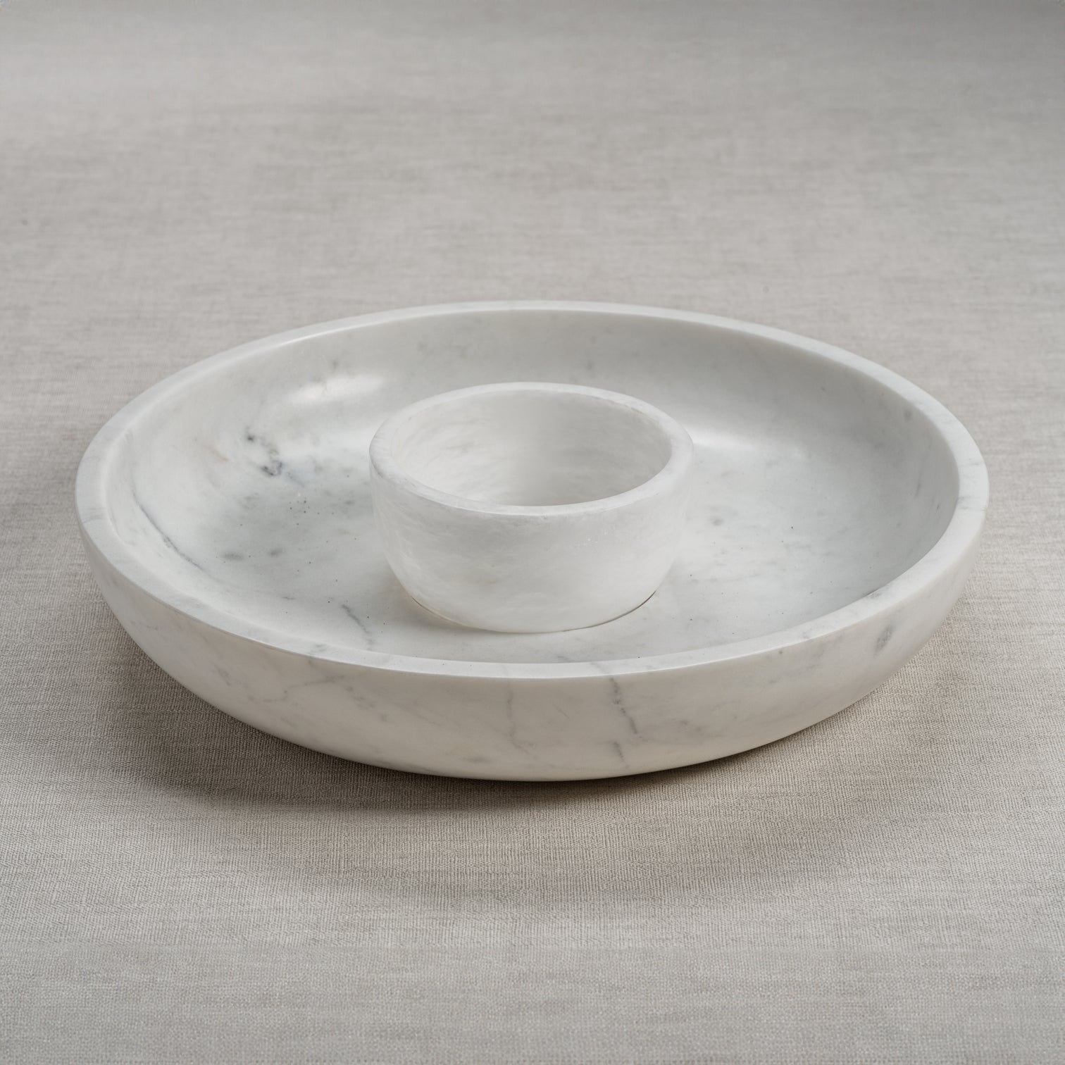 Roma White Marble Chip and Dip Bowl