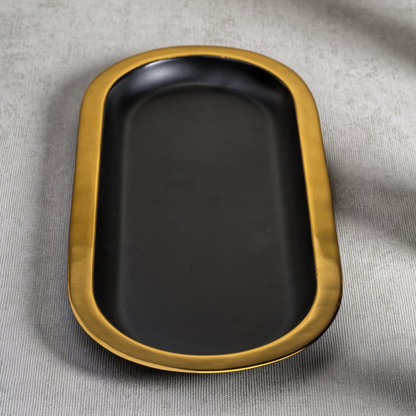 Black with Gold Border Oval Tray