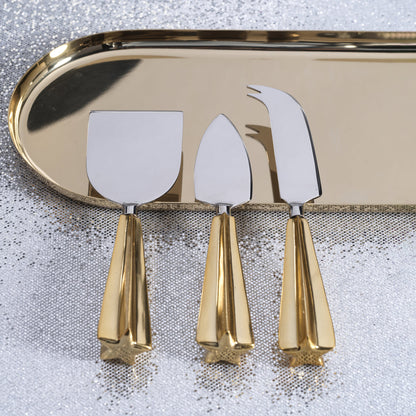 Cheese Knife Set - Set of 3 - Polished Steel and Gold - Cheese Knives by Carlyle Avenue