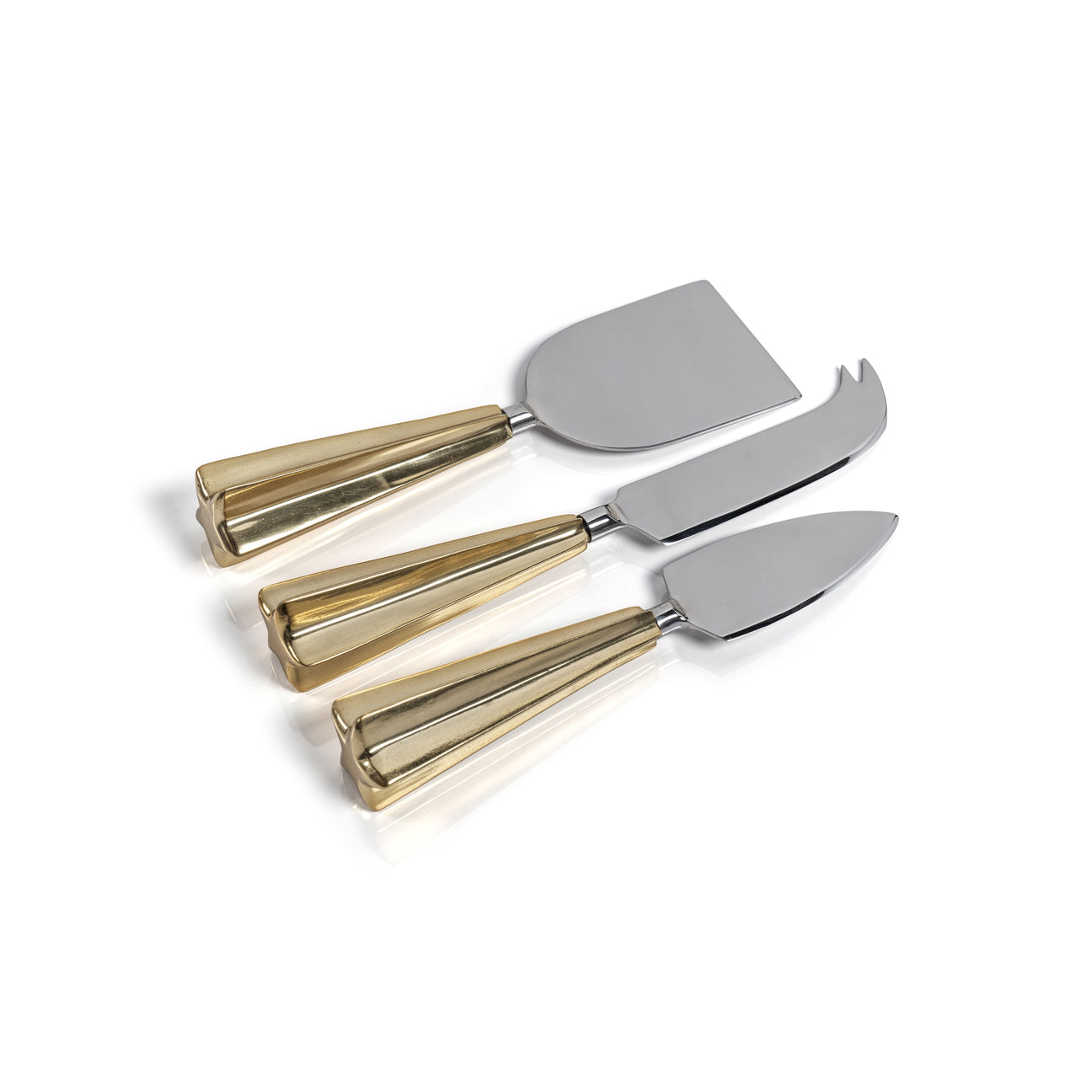 Cheese Knife Set - Set of 3 - Polished Steel and Gold