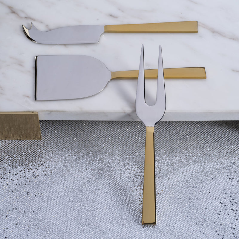 Set of 3 Modern Cheese Knife Set - Polished Nickel & Gold - Cheese Knives by Carlyle Avenue
