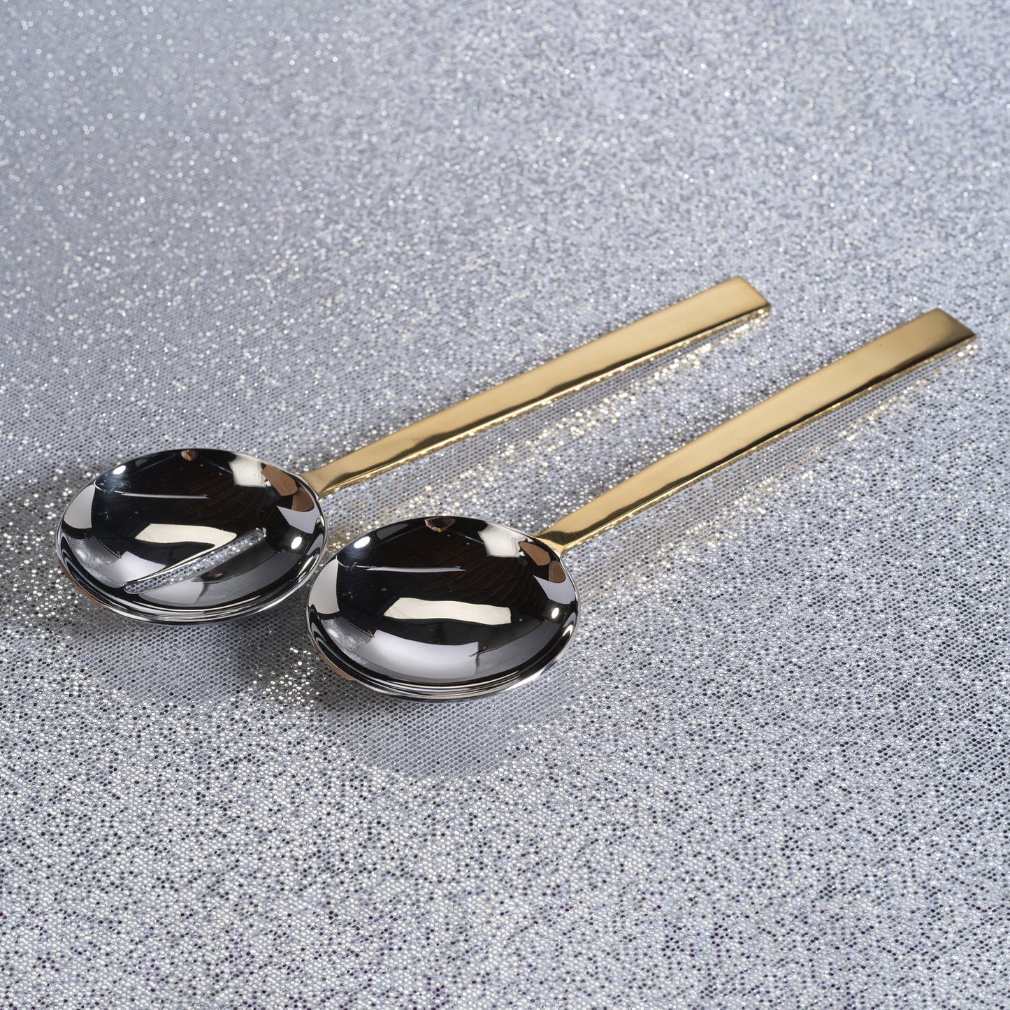 Modern Salad Server Set - Polished Nickel & Gold