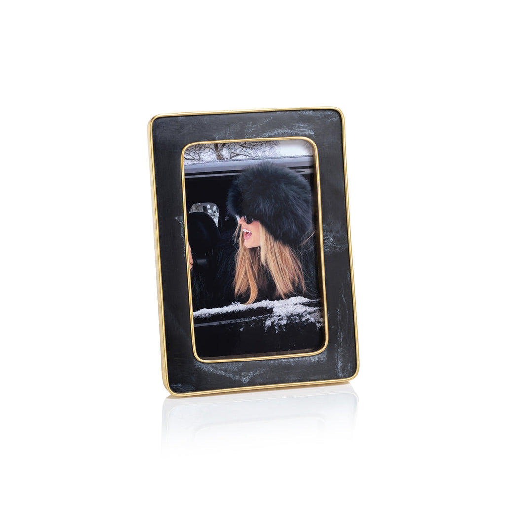 Marbled Black Resin Photo Frame w/ Brass Trim - Picture Frames by Carlyle Avenue