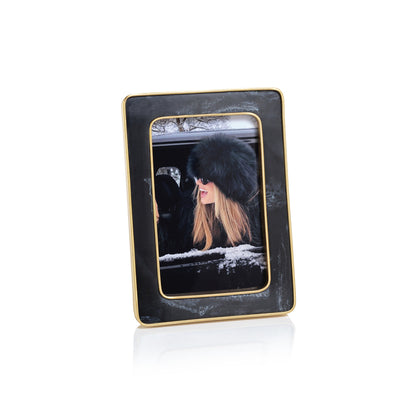 Marbled Black Resin Photo Frame w/ Brass Trim - Picture Frames by Carlyle Avenue