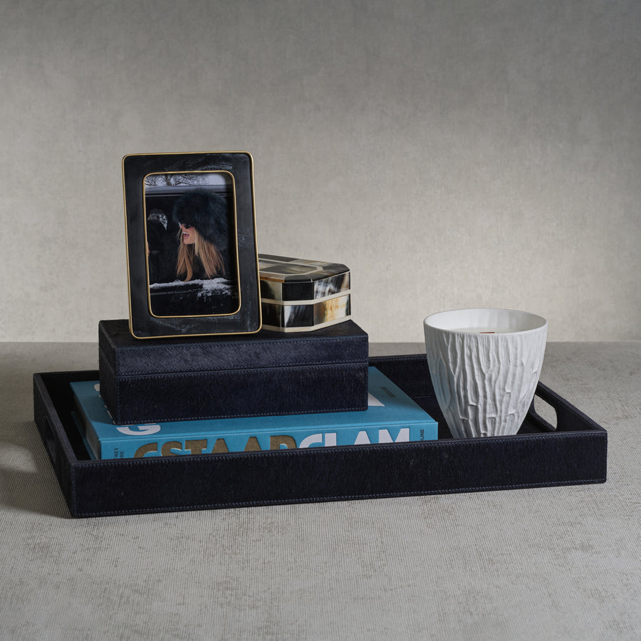 Corviglia Hair On Hide Leather Serving Tray - Navy