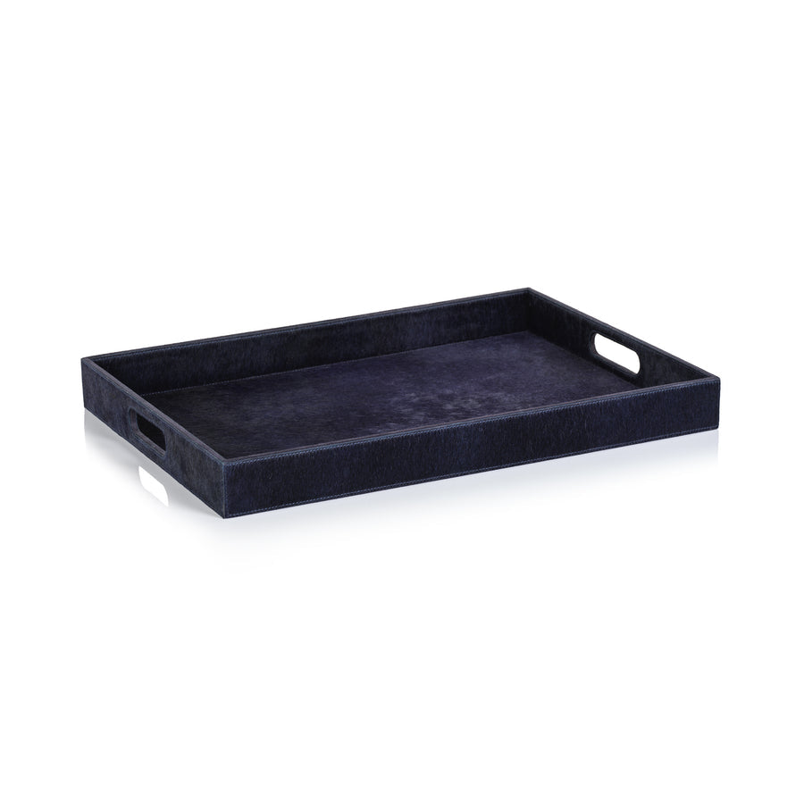 Corviglia Hair On Hide Leather Serving Tray - Navy