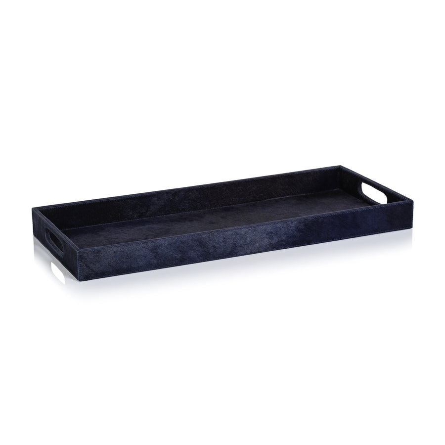 Corviglia Hair On Hide Leather Serving Tray - Navy