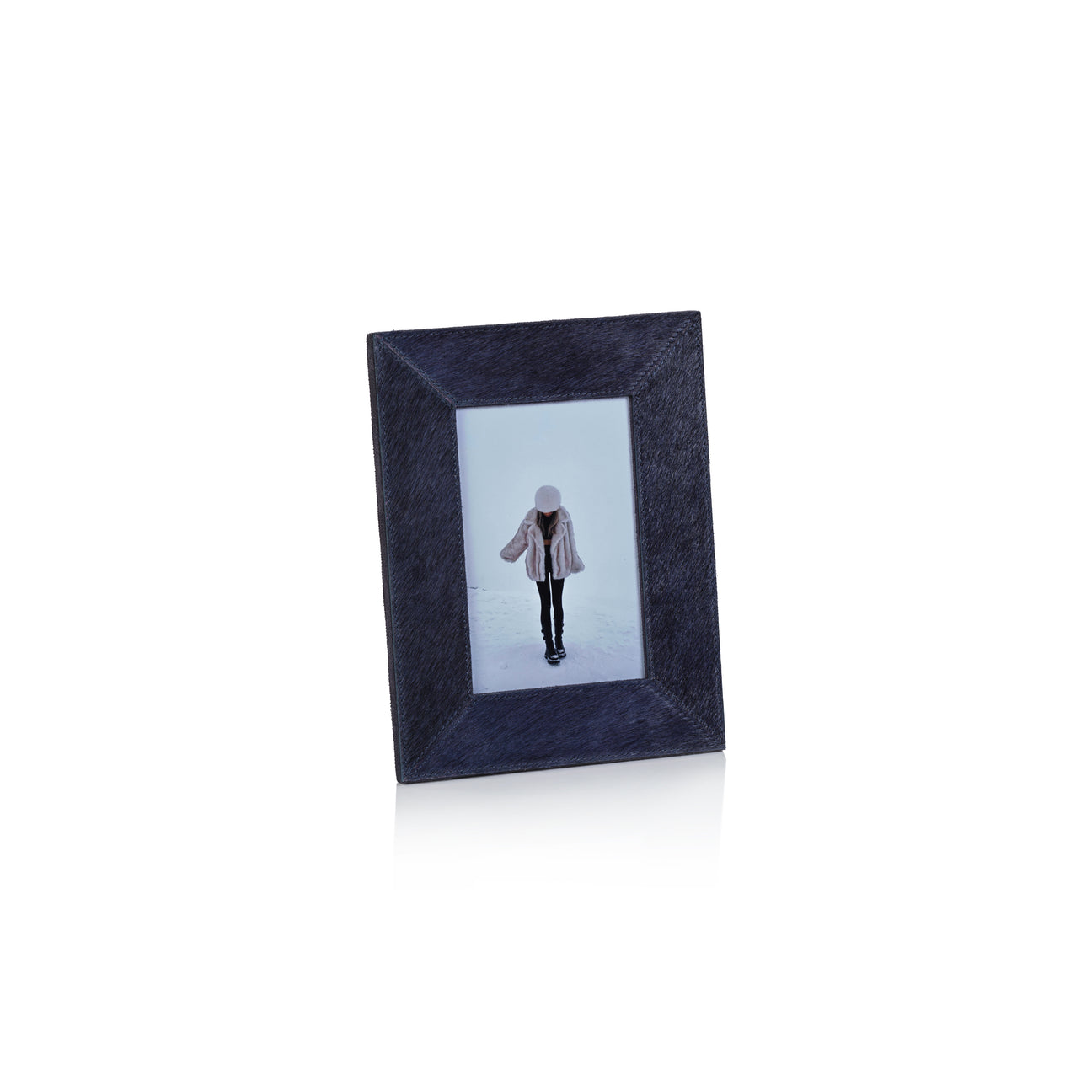 Corviglia Hair-On Hide Leather Photo Frame - Navy