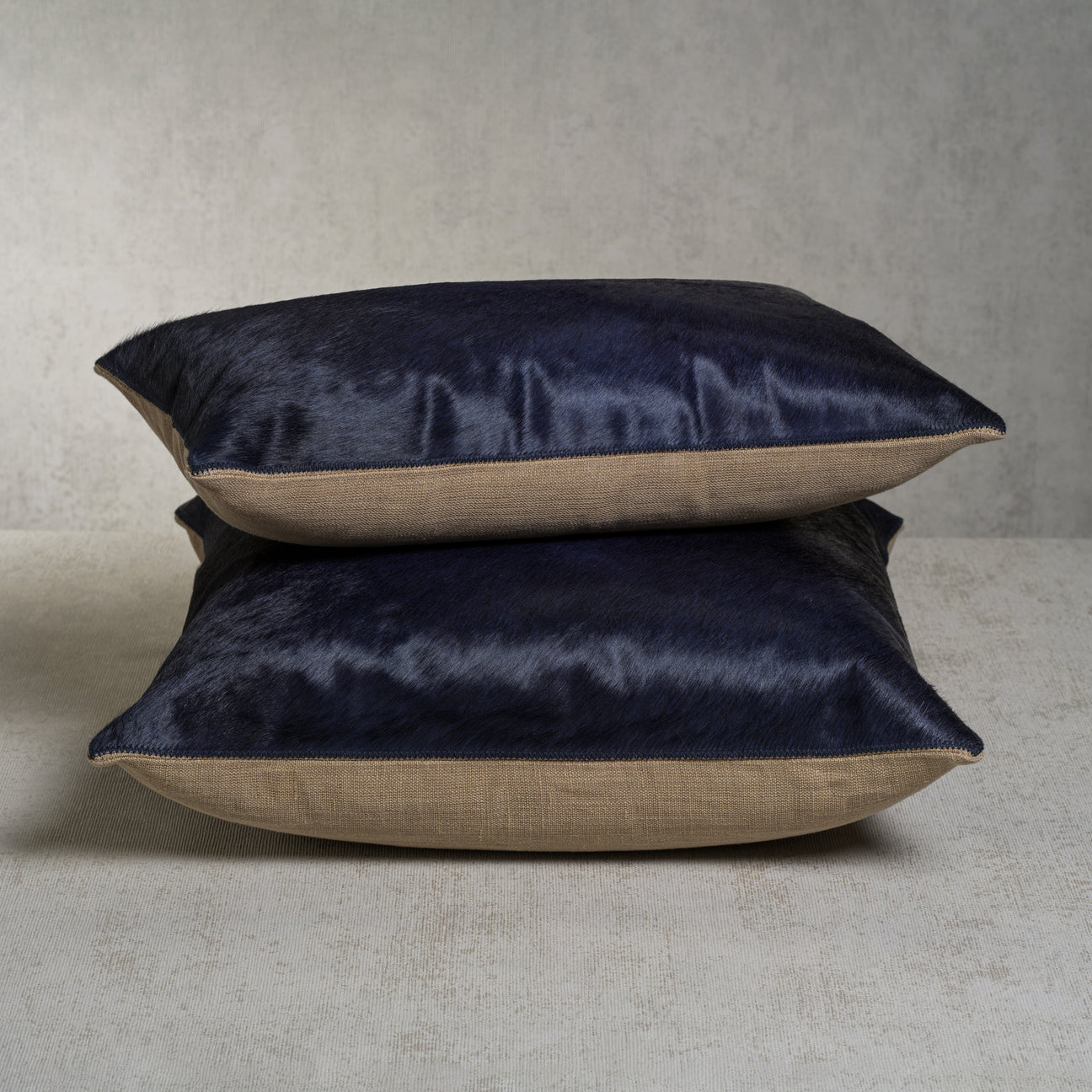Corviglia Hair On Hide Leather Throw Pillow - Navy