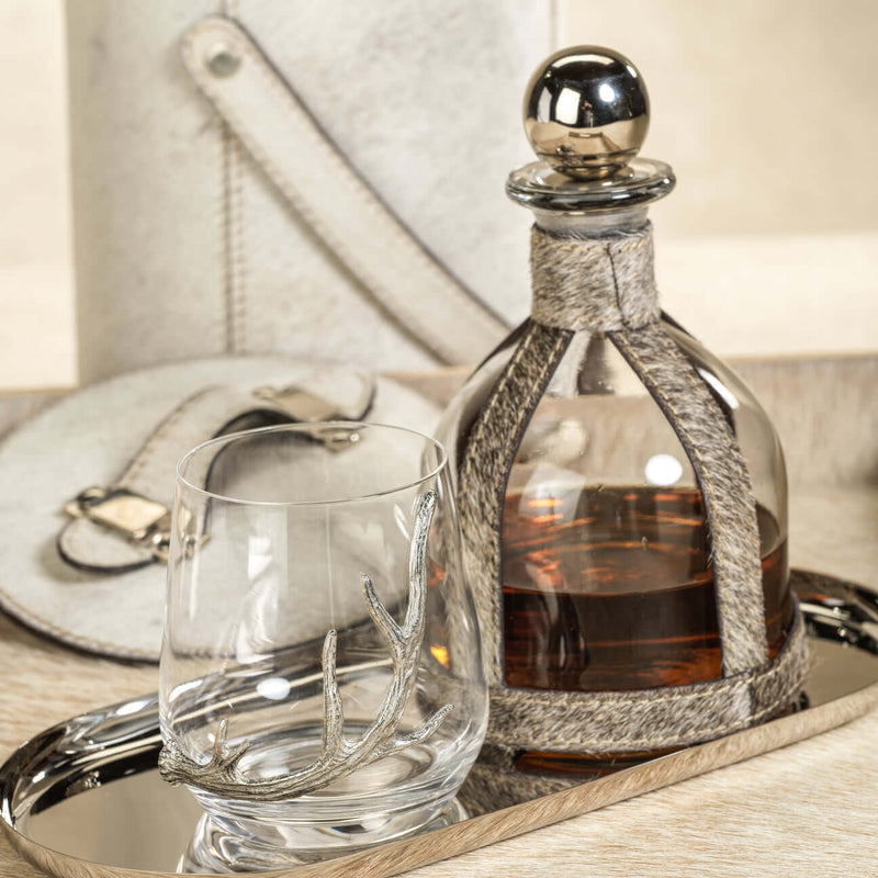 Decanter and glass with antler design on a tray