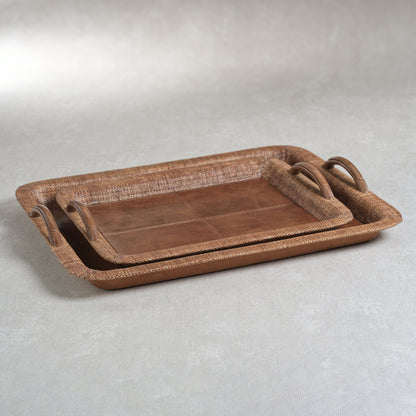 Rosso Leather and Raffia Serving Tray - Decorative Trays by Carlyle Avenue