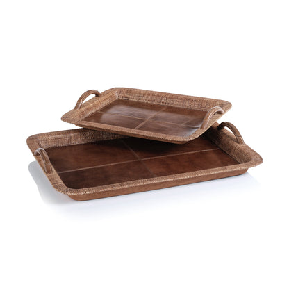Rosso Leather and Raffia Serving Tray - Decorative Trays by Carlyle Avenue