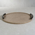 Bellecôte Round Serving Tray - Mink Leather with Metal Handles - Decorative Trays by Carlyle Avenue