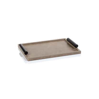 Bellecôte Rectangular Serving Tray - Mink Leather with Metal Handles - Trays by Carlyle Avenue