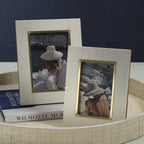 Bossa Ribbed White Resin Photo Frame with Brass Inside Border - Picture Frames by Carlyle Avenue