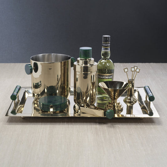 Spiga Serving Bar Tray - Gold & Green - Barware by Carlyle Avenue