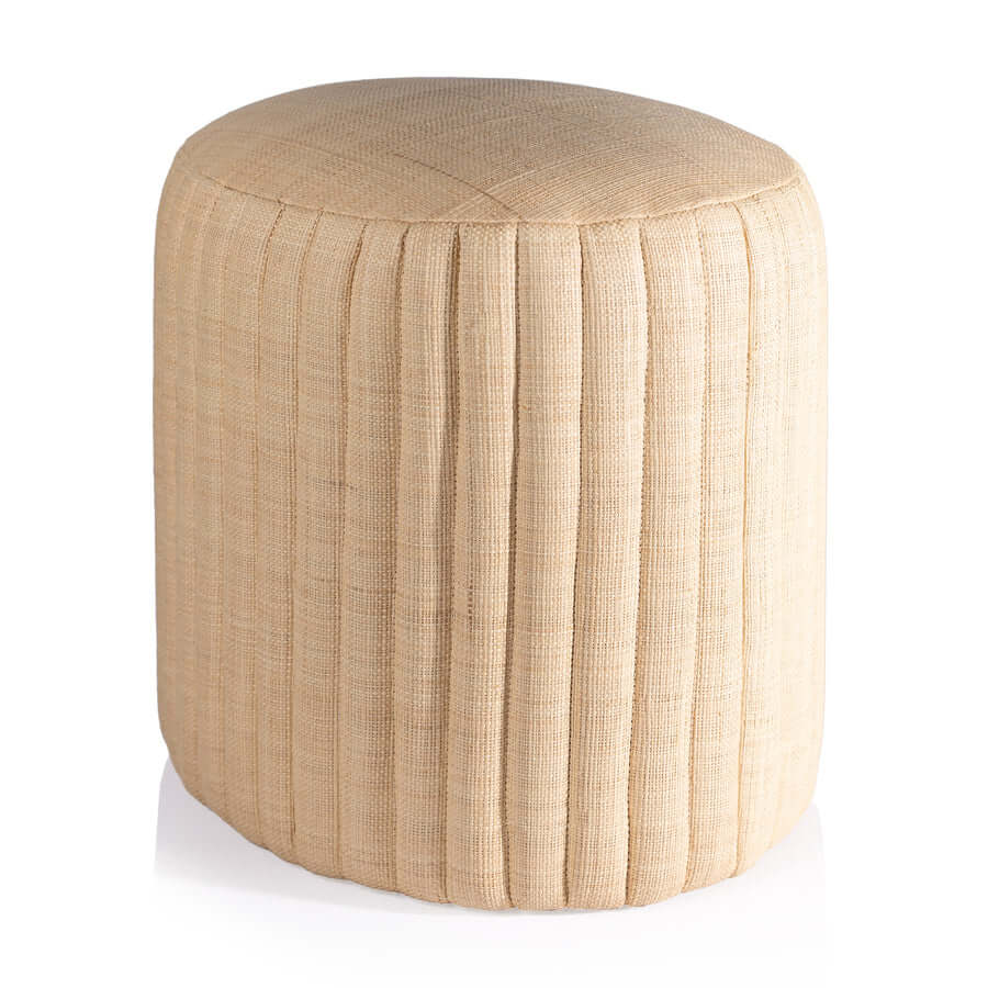 Fontainebleau Oval Fluted Raffia Ottoman in natural woven raffia with tailored vertical fluting for added dimension.