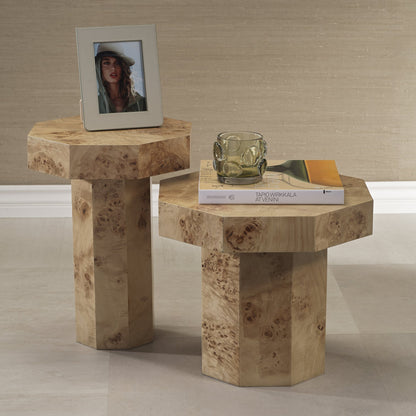 Burl Wood Octagon Side Table