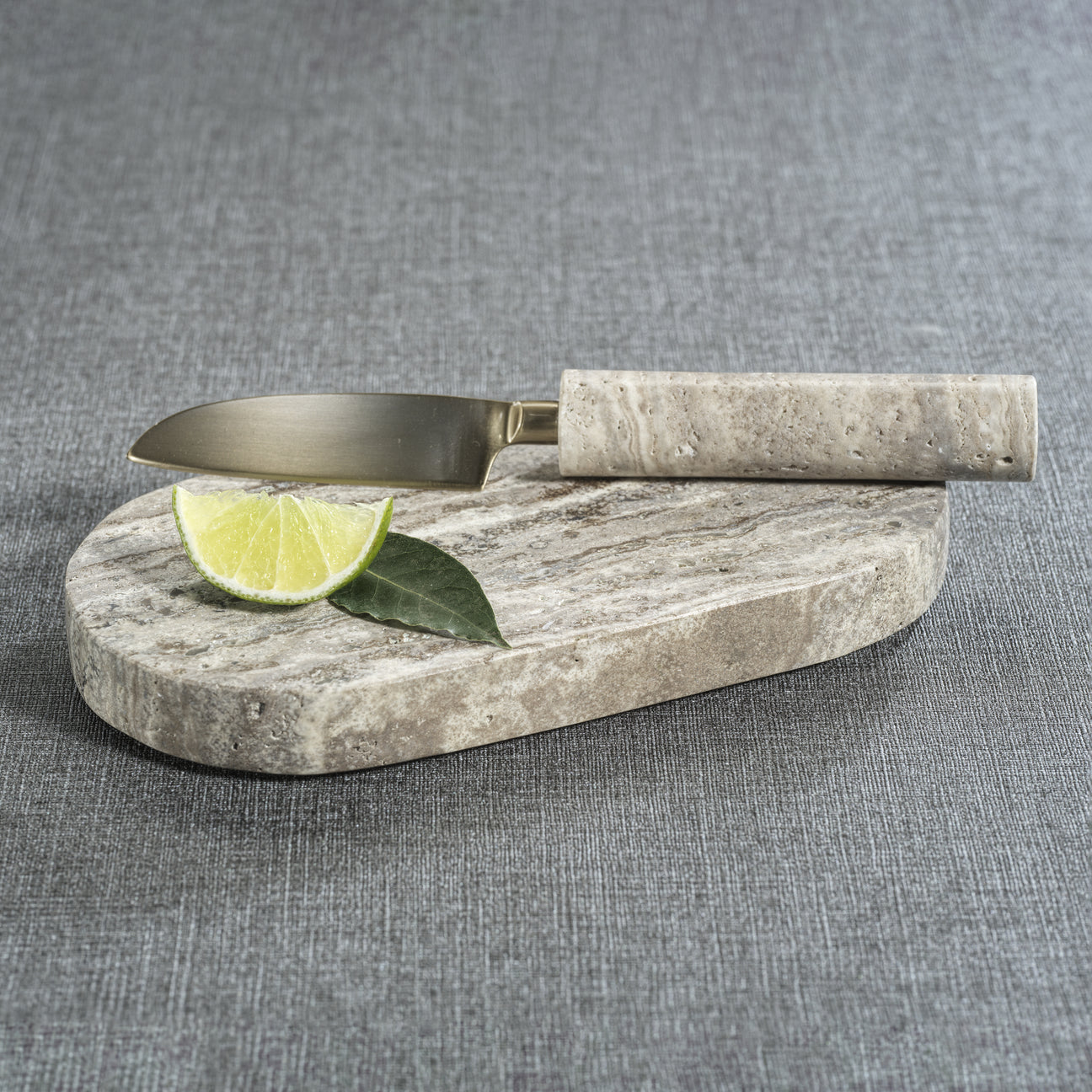 Marble Cutting Board with Cutting Knife - Travertine - Thumbnail 4