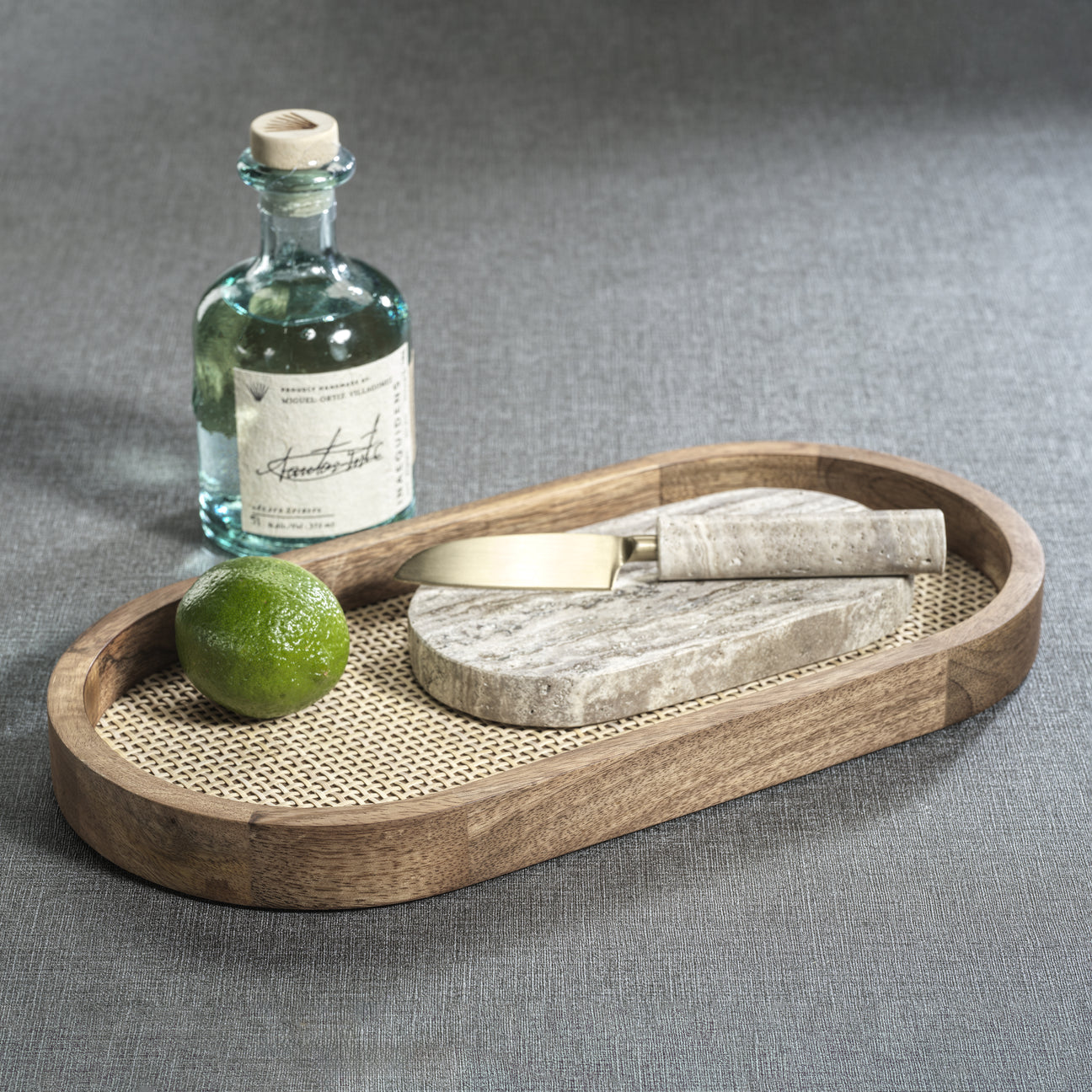 Marble Cutting Board with Cutting Knife - Travertine - Thumbnail 3