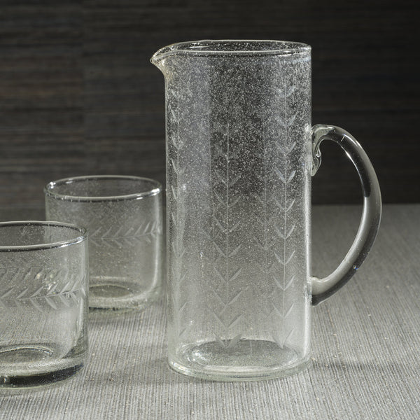 Tuscan Handmade Etched Glass Pitcher