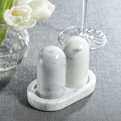 Marble Salt and Pepper Shakers on Tray - White - Kitchenware by Carlyle Avenue