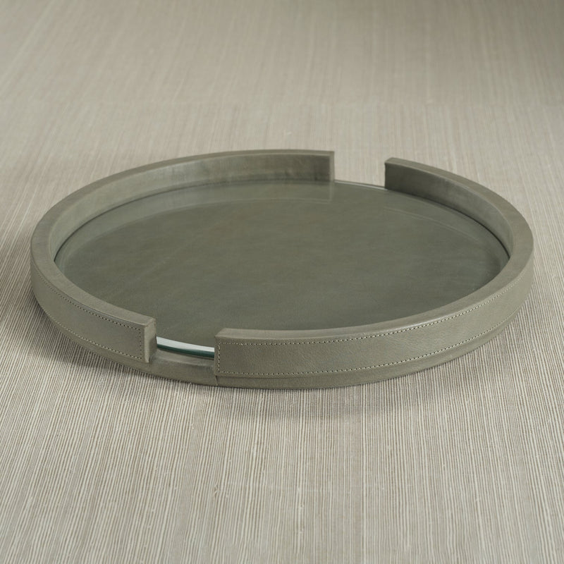 Leather Serving Tray with Glass Insert - Sage - CARLYLE AVENUE
