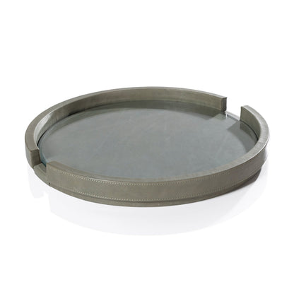 Leather Serving Tray with Glass Insert - Sage - CARLYLE AVENUE
