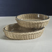The Palmier Oval Glass Bowl in Woven Rattan Basket