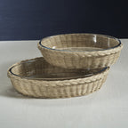 The Palmier Oval Glass Bowl in Woven Rattan Basket - Kitchenware by Carlyle Avenue
