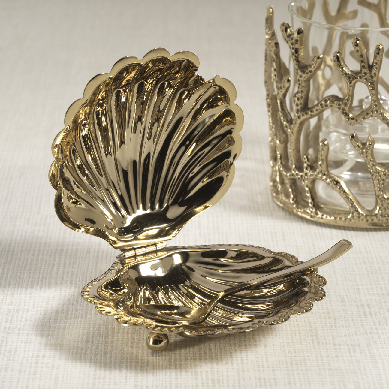 Cap Ferrat Fan Shell Lidded Bowl with Spoon - Serveware by Carlyle Avenue