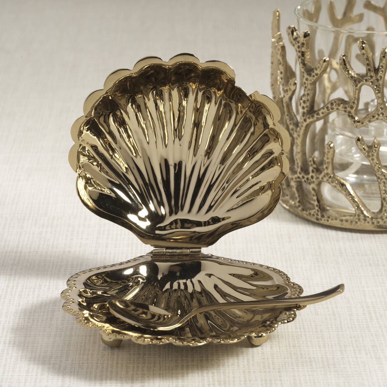 Cap Ferrat Fan Shell Lidded Bowl with Spoon - Serveware by Carlyle Avenue