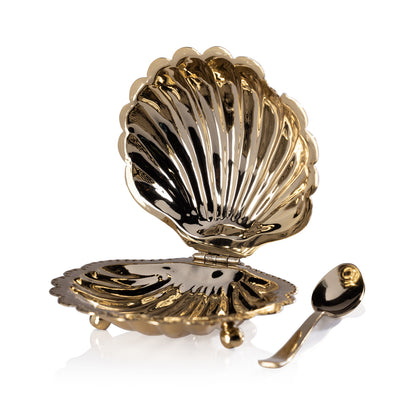 Cap Ferrat Fan Shell Lidded Bowl with Spoon - Polished Gold - PREORDER - Bowls by Carlyle Avenue
