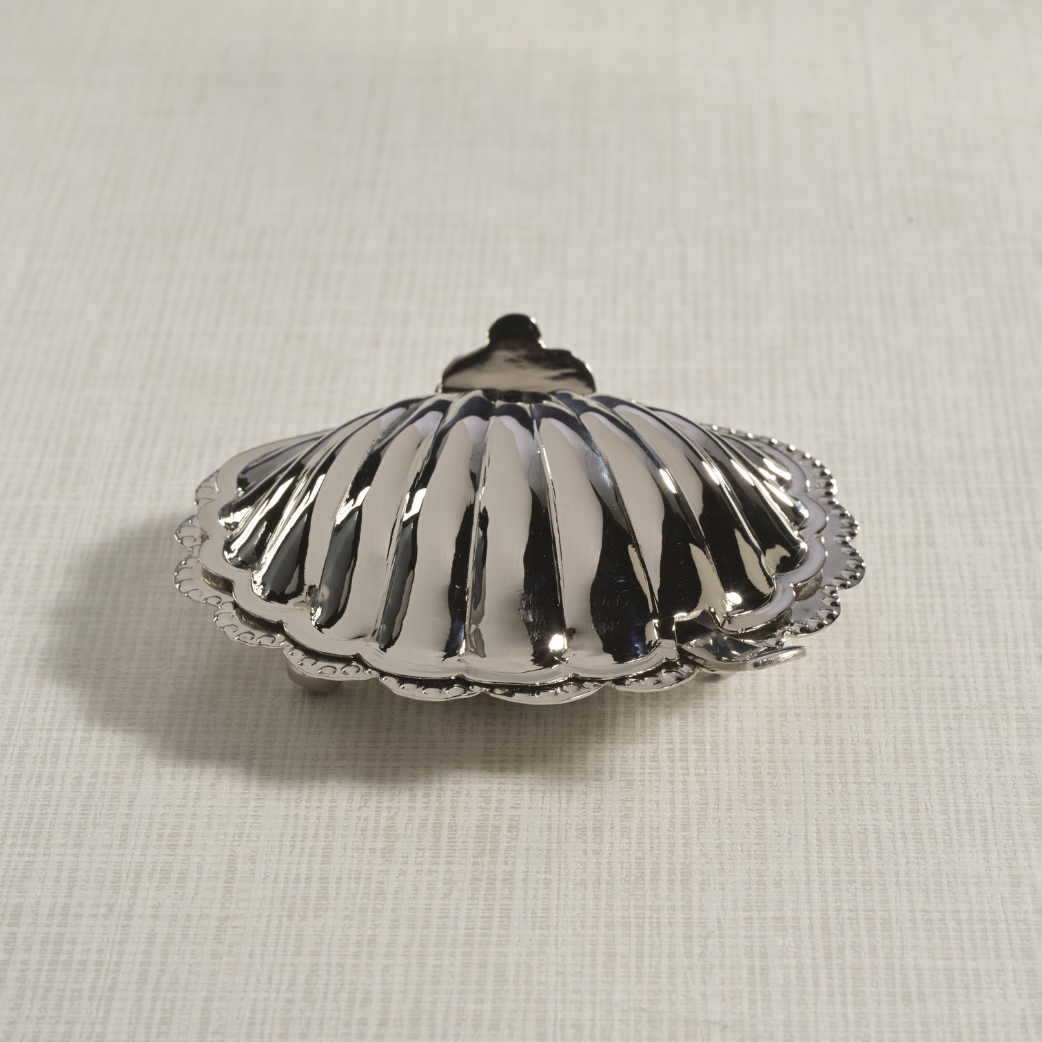 Cap Ferrat Fan Shell Lidded Bowl with Spoon - Polished Nickel